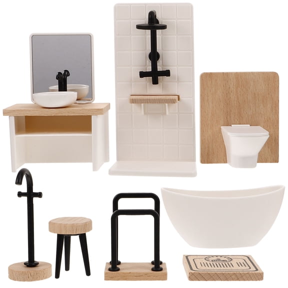 Luxshiny Dollhouse Bathroom Set Assorted Color Wood and Plastic for Realistic Decor