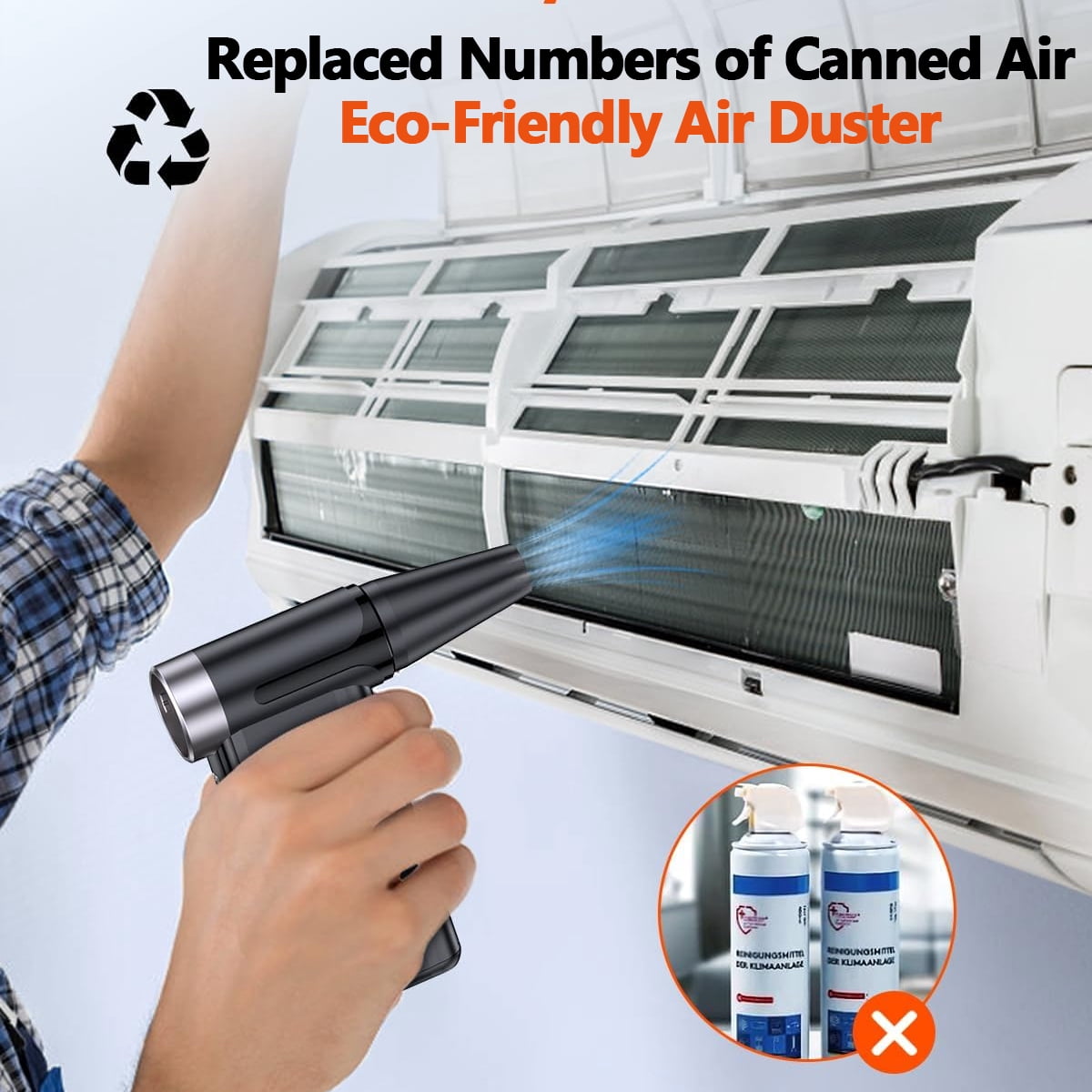Cordless 8-Gear Electric Air Duster with HD Display, Multi-Nozzles for PC, Car, Home & Outdoor Cleaning (Black)