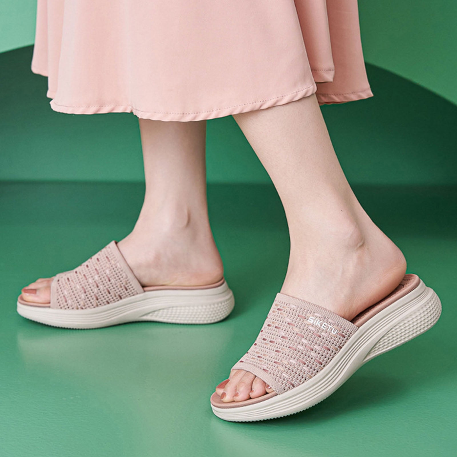 Dakaela Women's Platform Sandals Comfortable Knit Slip on Walking