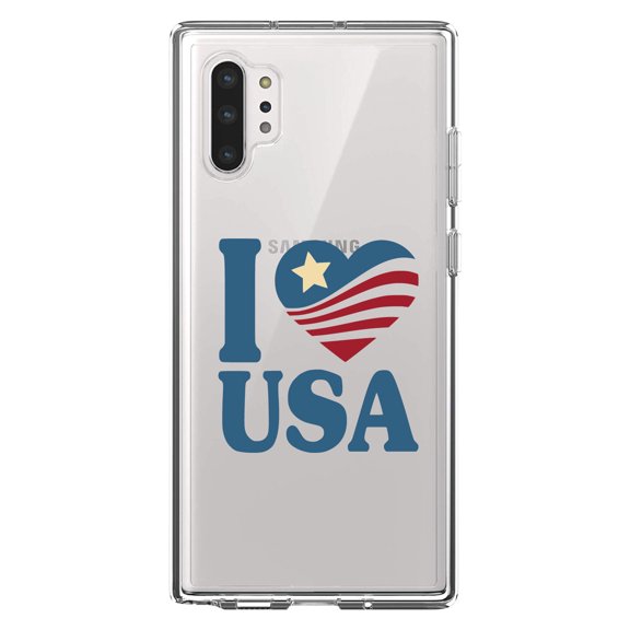 DistinctInk Clear Shockproof Hybrid Case for Galaxy Note 10 PLUS (6.8" Screen) - TPU Bumper Acrylic Back Tempered Glass Screen Protector - I Love USA Flag