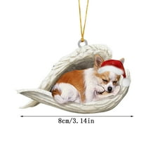CuiLiyq Personalized Chihuahua Ornament, 2D Acrylic Chihuahua Dog Ornament with Angel Wing and Christmas Hat, for Christmas Tree andRearview Mirror Ornament