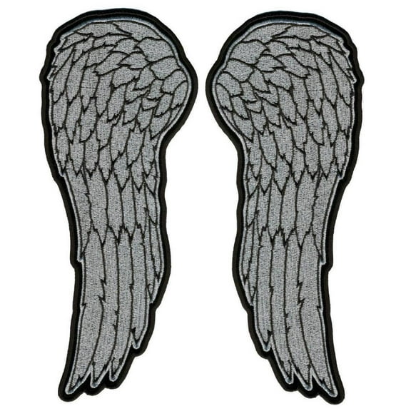 Hot Leathers PPS1041 10" Metallic Silver Angel Wings Patch 4X10