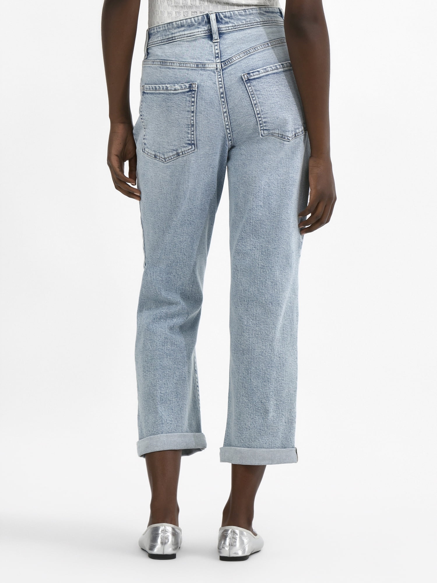 Time and Tru Women's and Women’s Plus High Rise Relaxed Boyfriend Jeans, Sizes 0-28W