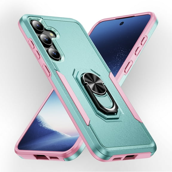 Allytechgroup Galaxy S24 Case with Ring Holder Stad, Military Grade Shockproof Compatible with Car Mount Rugged Bumper Phone Case for Samsung Galaxy S24, Green Pink
