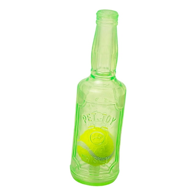 Juguete chirriante para perros con botella de juego y pelota de tenis en el interior, juguete interactivo para buscar y hacer ejercicio para perros Verde