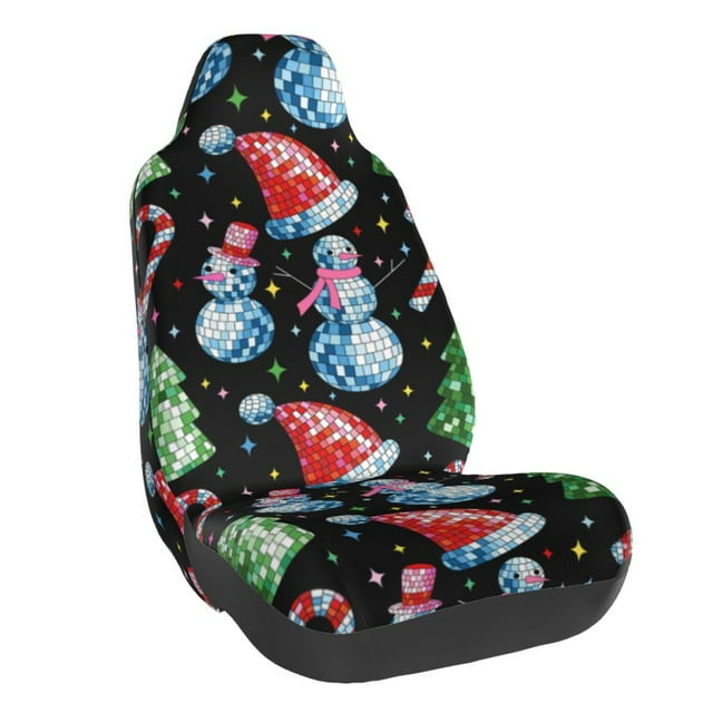 Wukai Disco Mirror Ball Snowman Full Set Car Seat Covers with Soft Padding Universal Auto Front Seats Protector and Cushion Mat