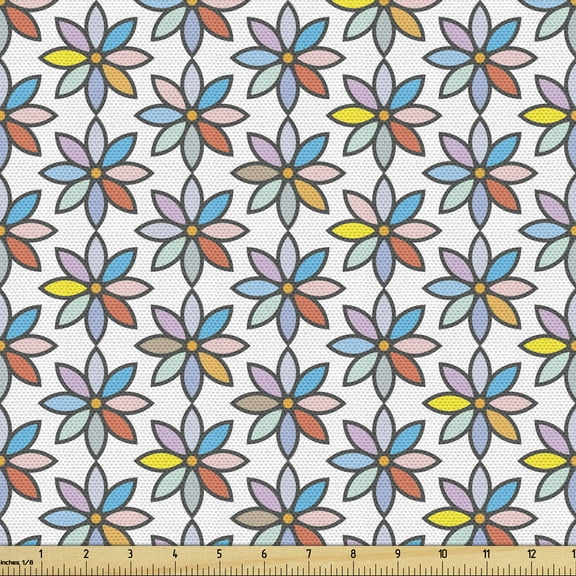 Muted Colors Fabric by the Yard, Composition of Colorful Spring Time Floral Shapes on a Plain Background, Decorative Upholstery Fabric for Sofas and Home Accents, Multicolor by Ambesonne