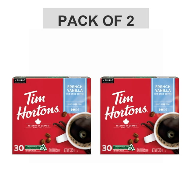 Pack of 2 - Tim Hortons French Vanilla Coffee, Keurig K-Cup Pods, Flavoured Medium Roast, 30 Count