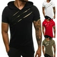 thumbnail image 1 of Men Causal Short Sleeve Ripped Irregular Hem Slim Blouse T-shirt Fitness Hoodie, 1 of 7