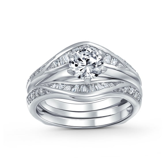 Bling Jewelry Womens 1.5CT CZ Solitaire Engagement Ring Set Enhancer Band .925 Sterling Silver