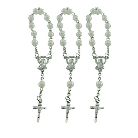 Picture Rosary Beads - Baptism Favors (24PCS) Mini Rosaries simulated pearl Beads with Sivler Plated Accents - Reduerdos Mini rosarios/ Recuerditos De Bautismo - First Holy Communion - Wedding