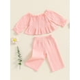 thumbnail image 3 of Suealasg Little Girl 2Pcs Fall Outfits Long Sleeve Smocked Tops + Wide Leg Pants Set 1T 2T 3T 4T 5T Toddler Girl Autumn Clothes, 3 of 7