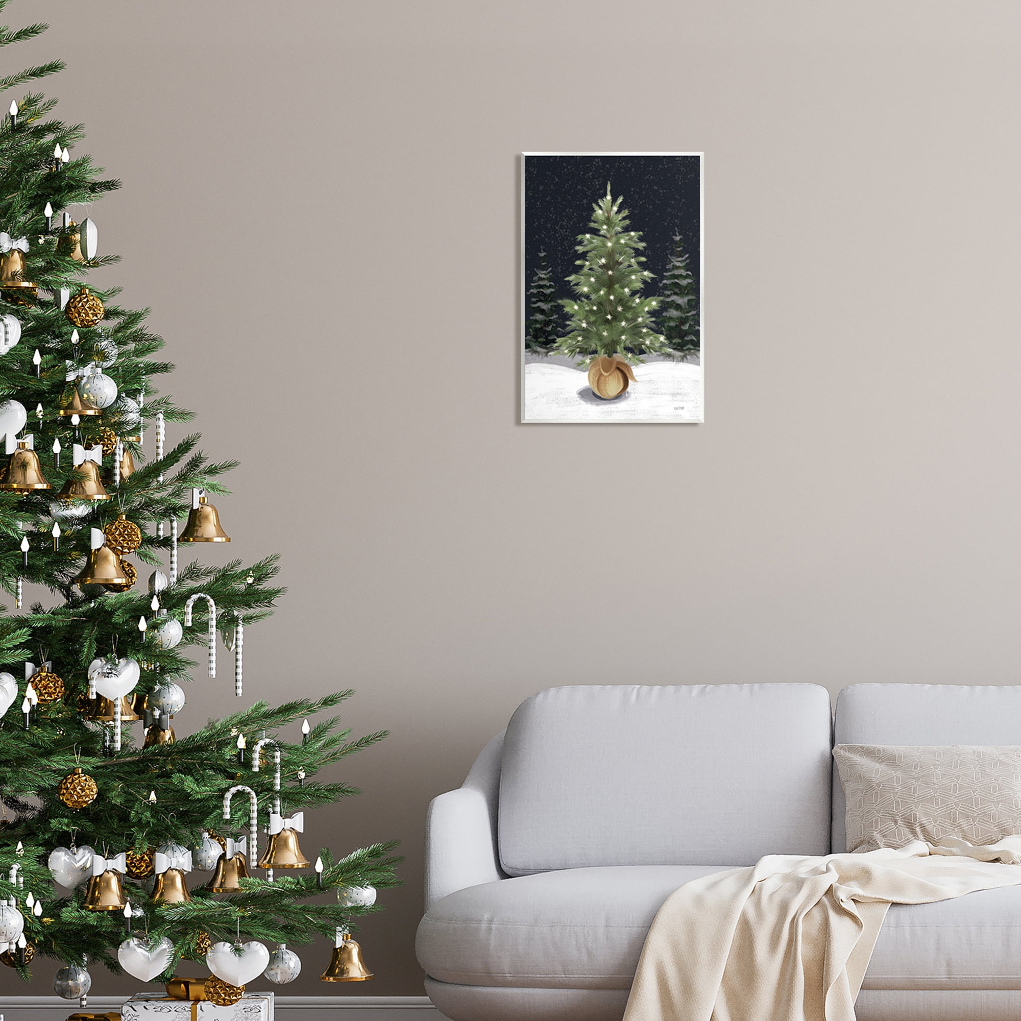 Stupell Industries Christmas Tree Snow Scene Holiday Painting Unframed Art Print Wall Art, 13 x 19