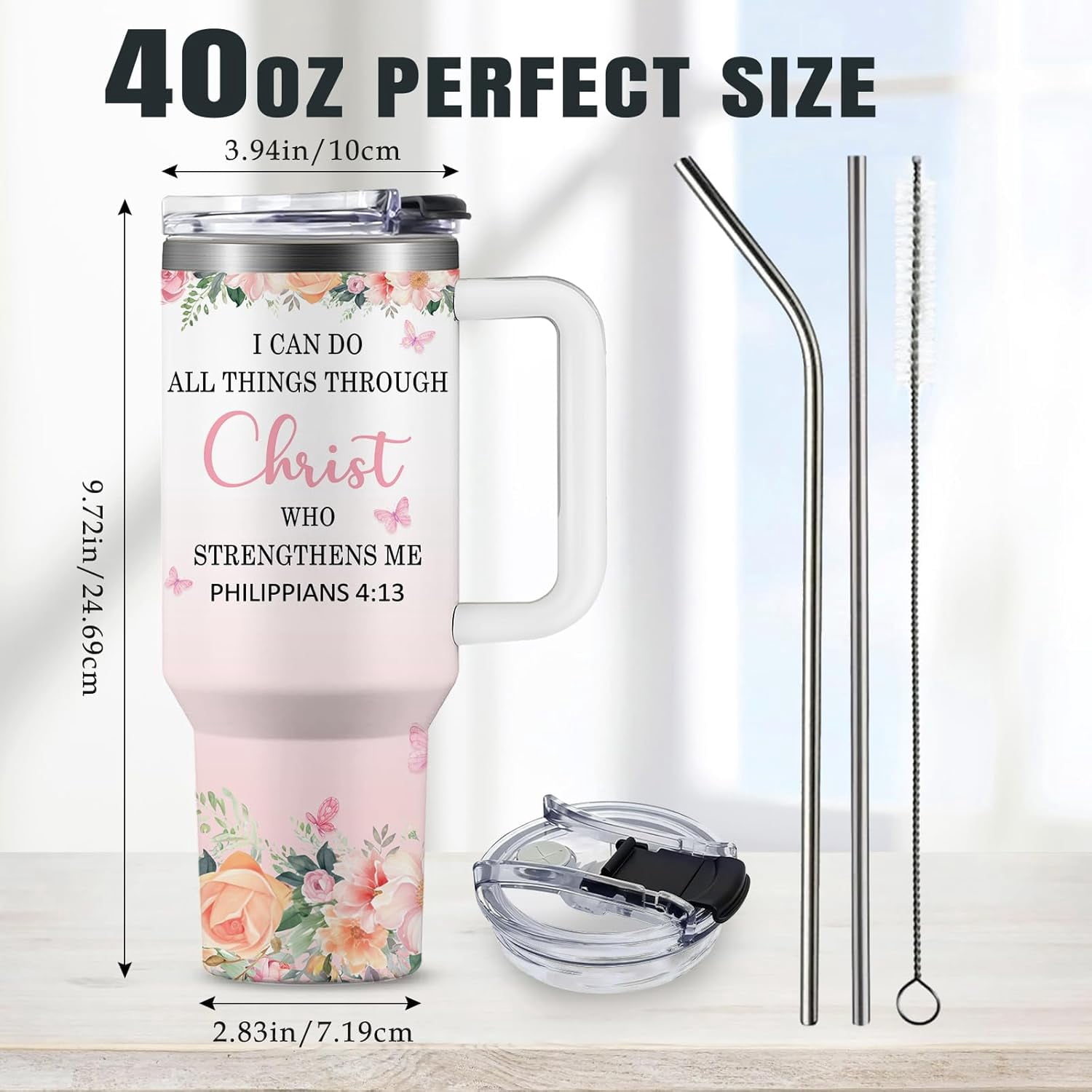 Christian Gifts for Women, 40oz Tumbler with Bible Verse, Christian Tumbler for Women with Straw, Religious Gifts for Womens, Inspirational Birthday Christmas Presents for Her, Mom, Sister