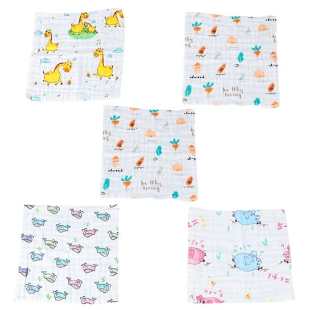 

5Pcs Baby Pinafore Gauze Kerchief Printed Face Towel Washable Cotton Handkerchief for Little Kids