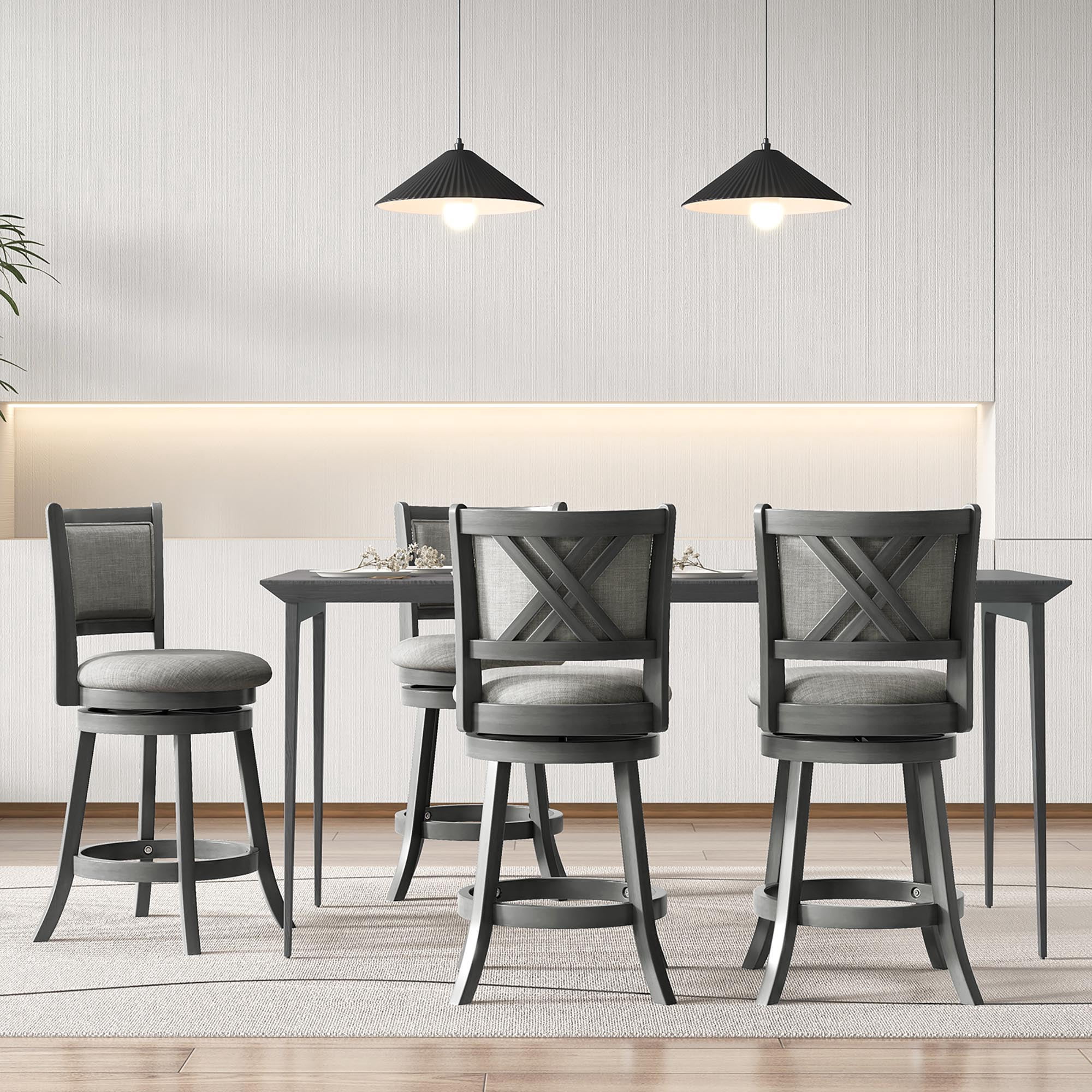 Gymax Swivel Bar Stools Set of 4 w/ Soft-padded Back & Seat Sturdy Wooden Frame
