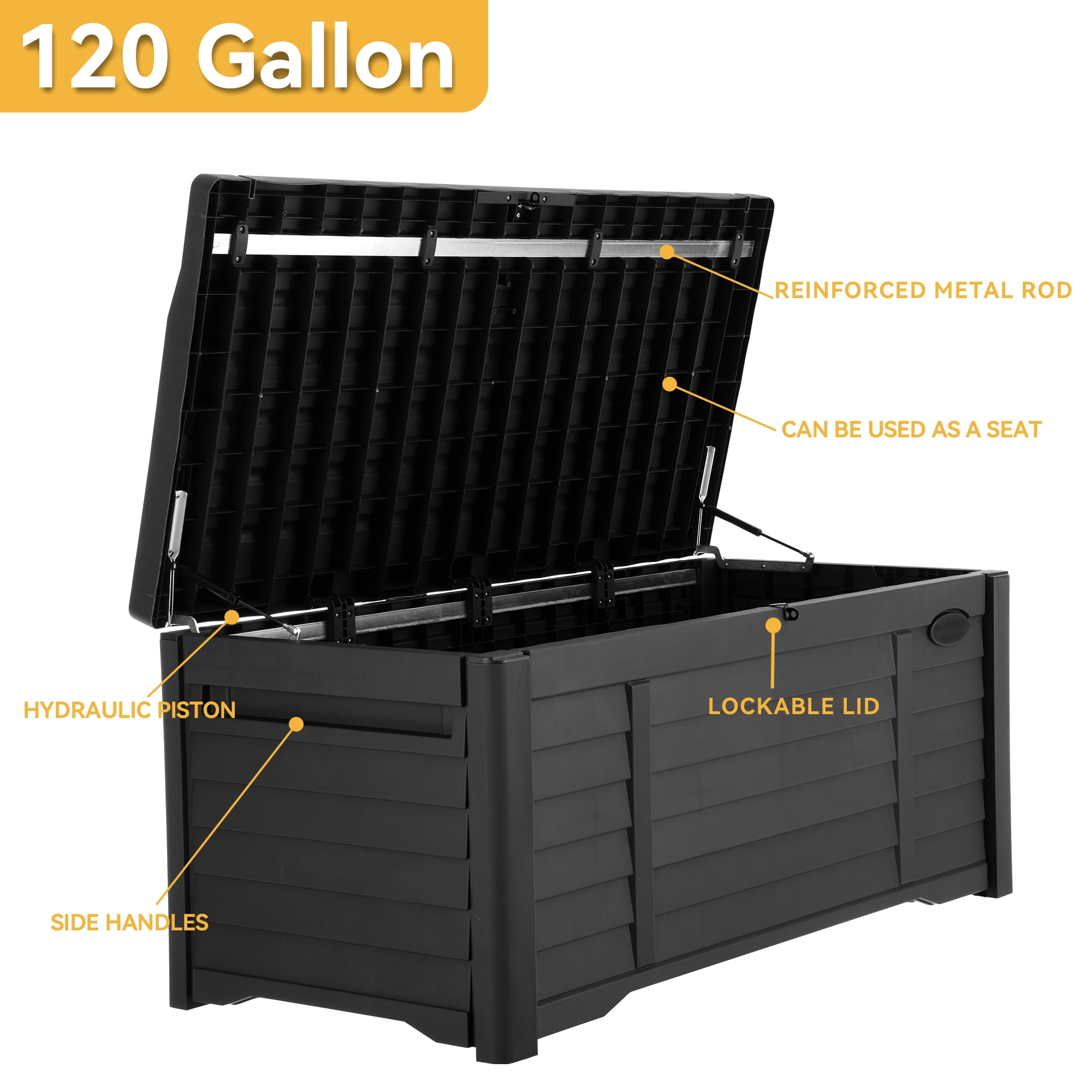 Dextrus Outdoor 120 Gallon Resin Deck Box, Black