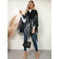 thumbnail image 6 of Women'S Wraps Open Front Travel Poncho Cape Warm Oversized Plaid Sweaters Casual Cardigan Shawls Black One Size, 6 of 8