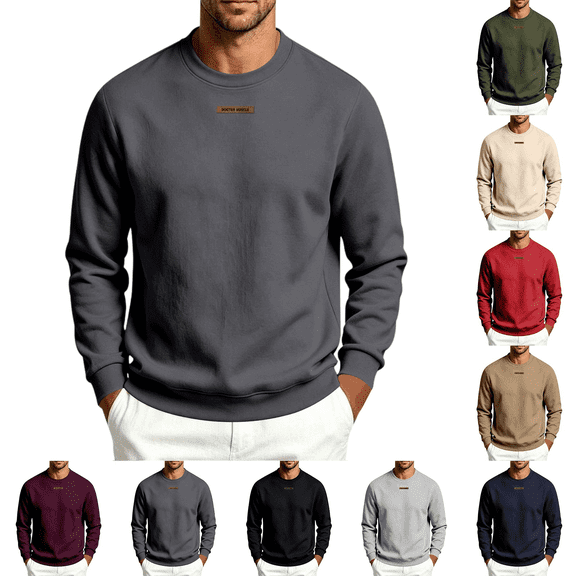 Men's Crewneck Sweatshirt Casual Solid Pullover Hoodless Standard Fit Athletic Work Out Gym Sweat Shirts