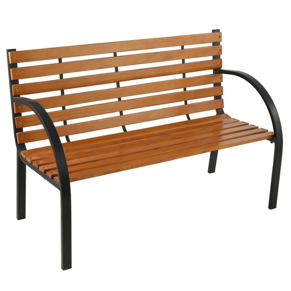 Outdoor Garden Bench 48" – SUREGO Weather-Resistant Wood & Cast Iron Park Bench with Slatted Seat, Classic Patio Seating for Porch, Deck, Backyard