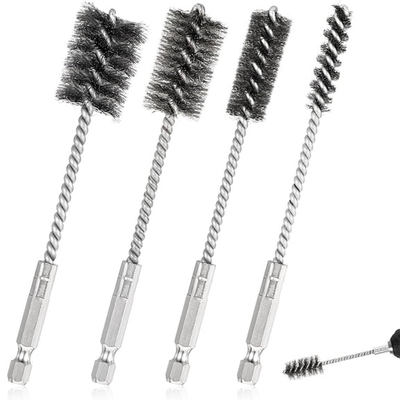 4 Pcs Wire Brushes for Drill Stainless Steel Bore Brush Set 3/8In 1/2In 3/4In 7/8In for Drill Ports Tubes Bearings