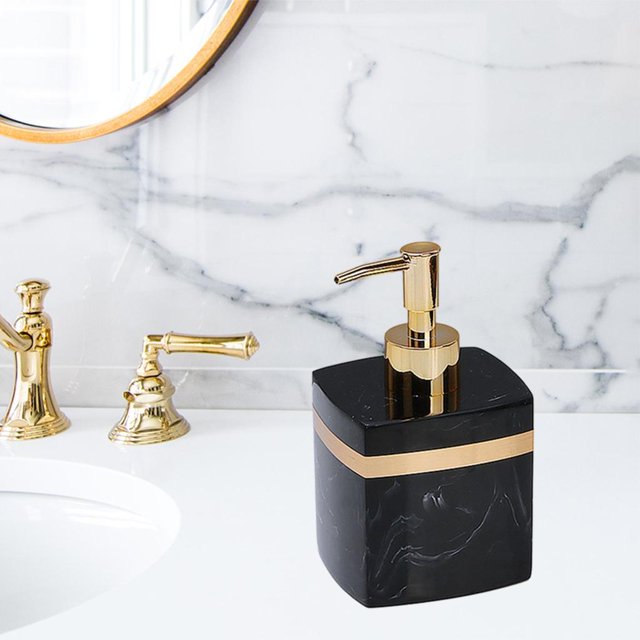 Ruiboury Resin Soap Dispenser Reusable for Tabletop Kitchen Shower Shampoo Bathroom Black 400ml 1Set