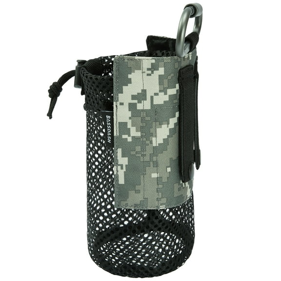 BASSDASH Water Bottle Pouch with Molle Straps Belt Clip Carabiner Foldable Mesh Holder Bag for Travel Fishing Hunting Hiking Outdoor Activities