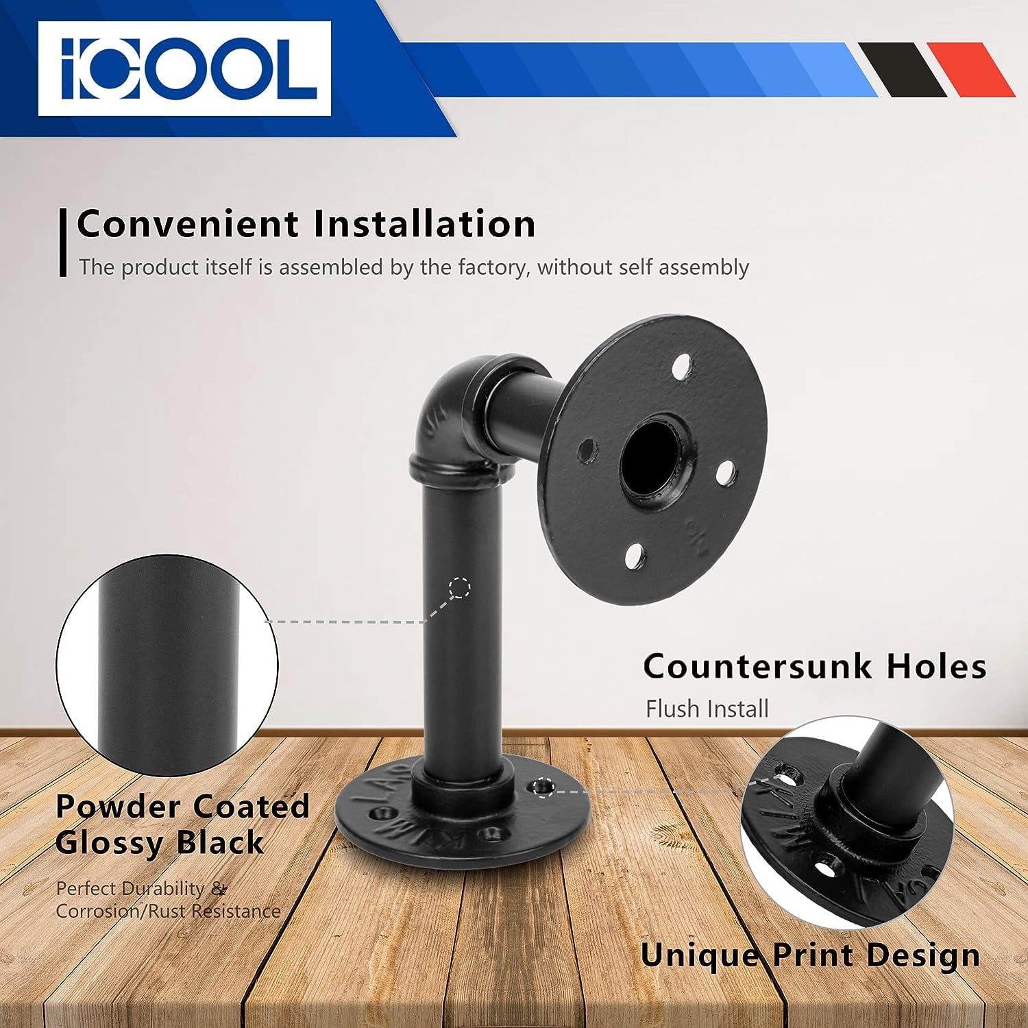 6 Pack Industrial DIY Pipe Shelf Brackets,Vintage Black Iron Wall Mount Pipe Shelving Bracket, Rustic Home Pipe Shelf