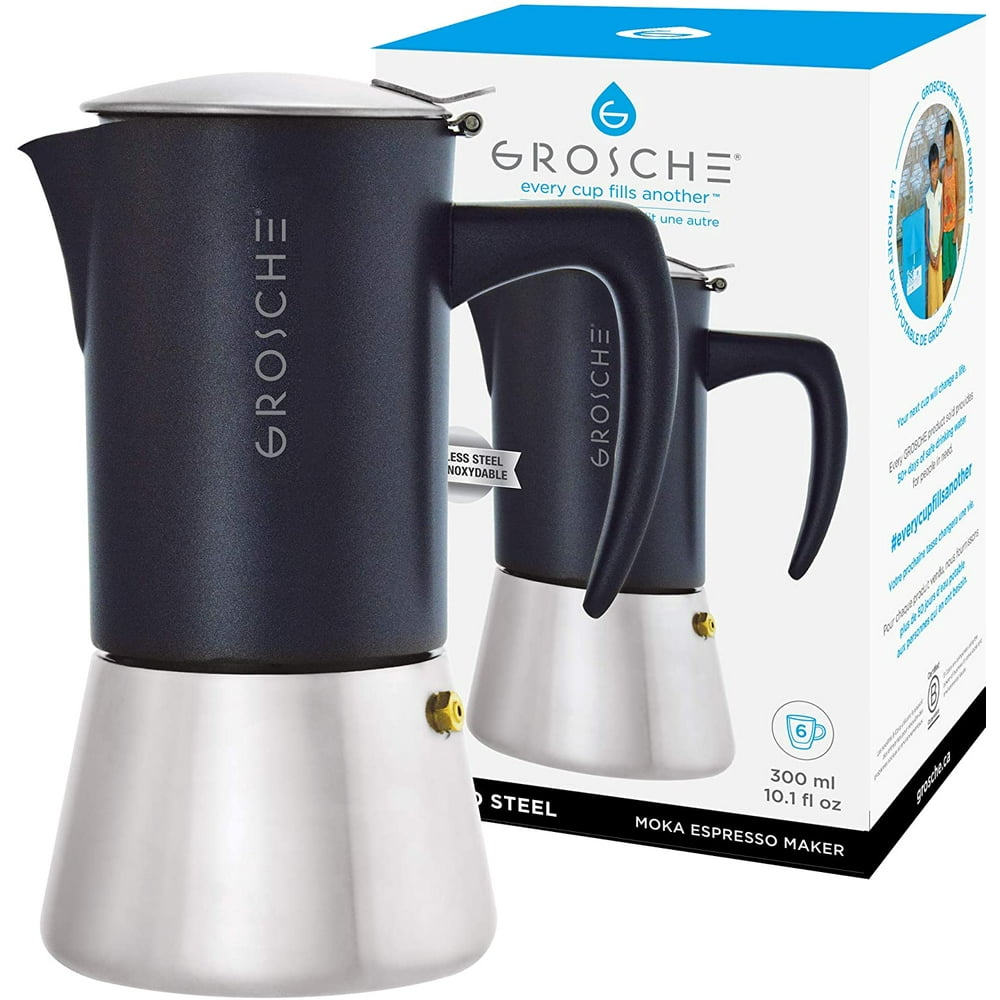 GROSCHE Milano Steel 6 cup Stainless Steel Stovetop Espresso Maker Moka