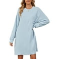 thumbnail image 6 of Deago Women's Knit Long Sleeve Dress Loose Fit Casual Crew Neck Flowy Mini Dresses with Pocket Fall Winter Fashion (Blue, M), 6 of 10