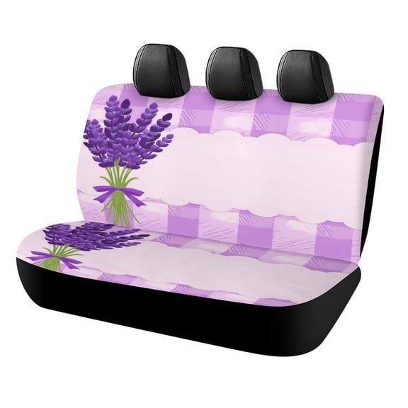 Lavender Bouquet on Gingham Background Car Rear Seat Covers,Bench Back Seat Cover , Easy to Install Universal Fit for Cars Trucks Vans And SUVs