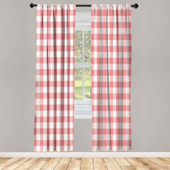 Ambesonne Plaid Curtains, Lumberjack Buffalo Checks Art, Pair of 28"x95", Pastel Pink and White