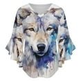 thumbnail image 5 of Watercolor Wolf Portrait Women's V-Neck Blouse With 3/4 Ruffled Bell Sleeves Casual Top Ladies Blouses, 5 of 7