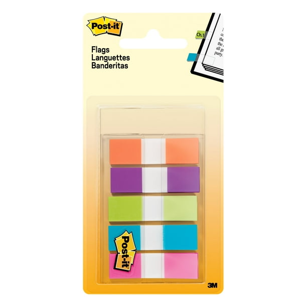 Postit Flags, Assorted Bright Colors, .5" Wide, 100 Flags/Dispenser