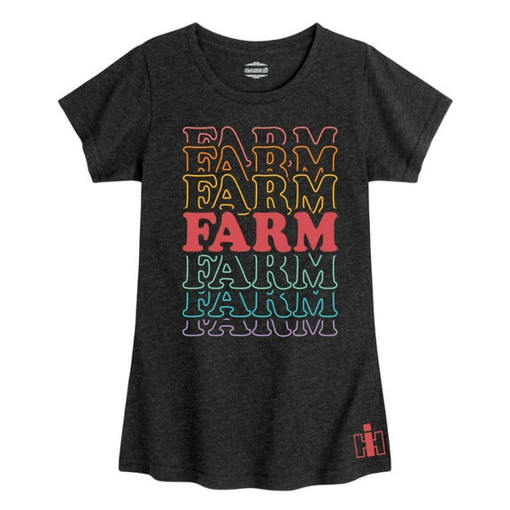 Case IH - Spin Rainbow Stacked Farm - Youth Girl Short Sleeve T-Shirt
