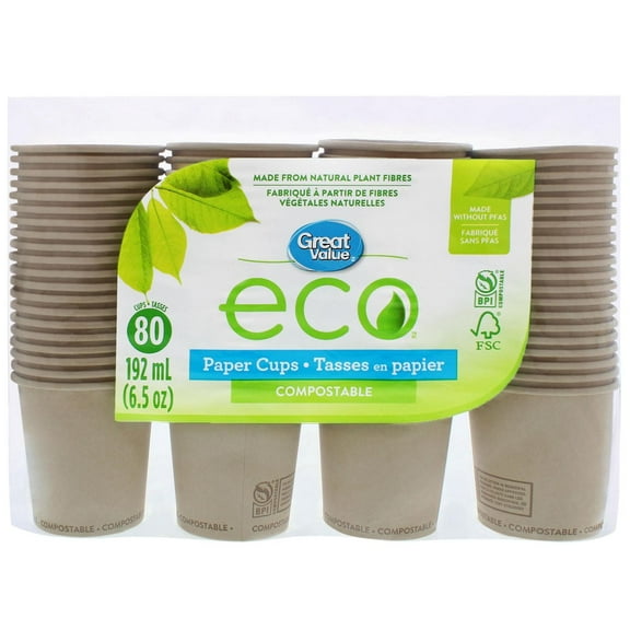 Great Value Eco Paper Cups, 80 Cups