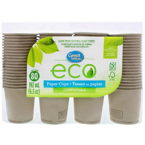 Great Value Eco Tasses en Papier, 80 Tasses