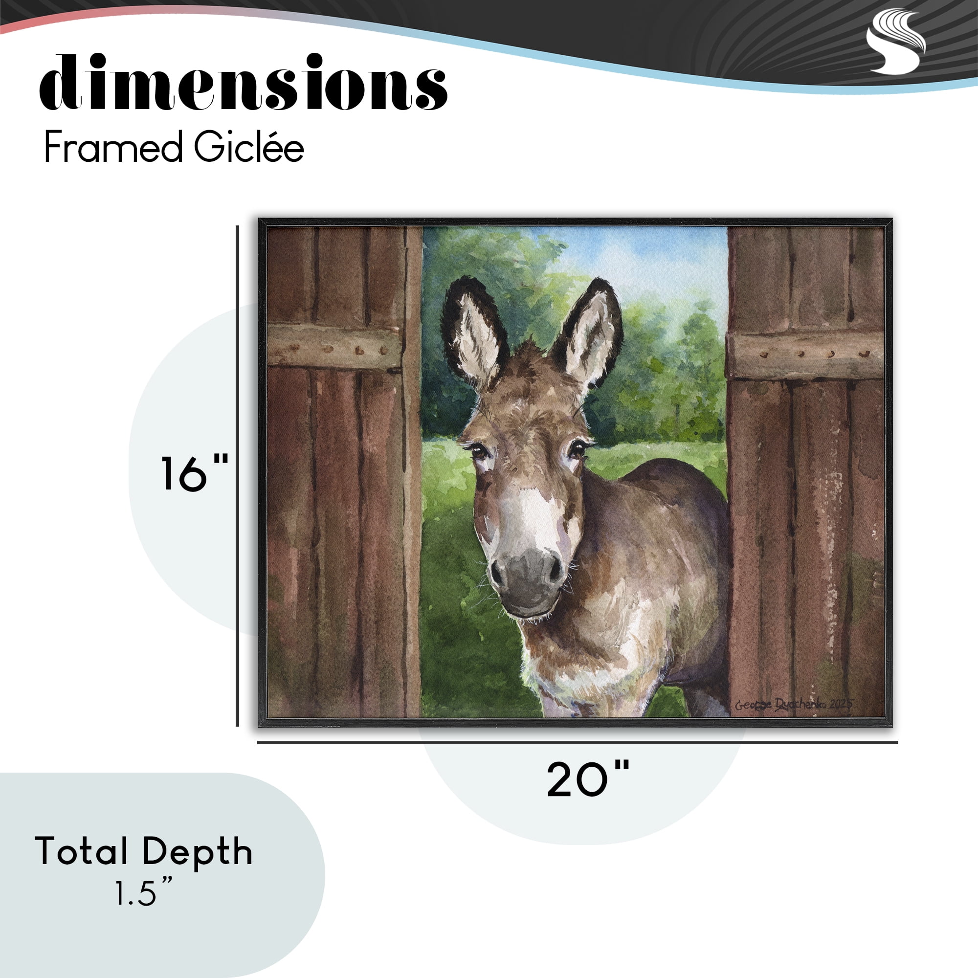 Stupell Industries Donkey in Wooden Gate Black Framed Giclee Art, design by George Dyachenko