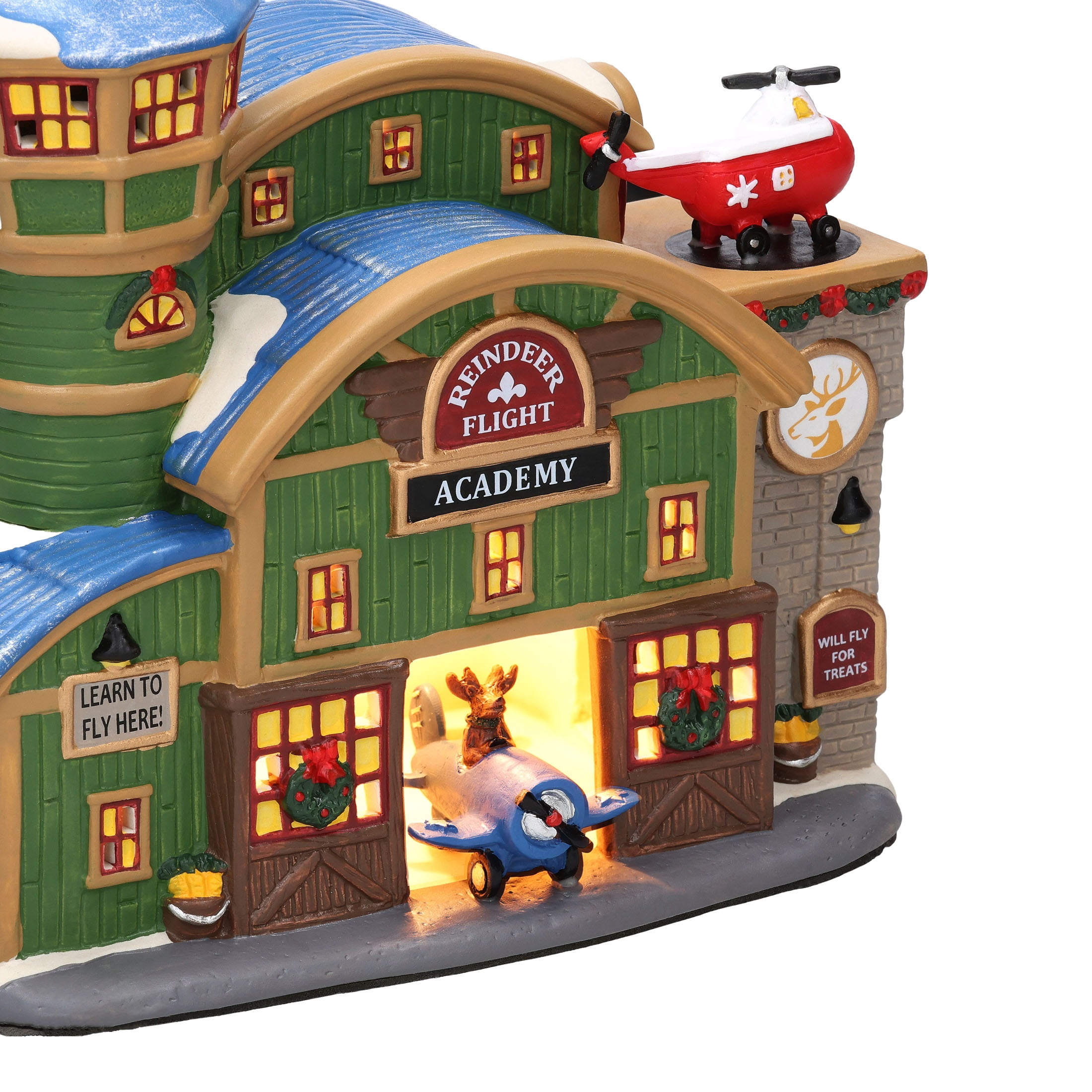 Light-Up Porcelain Reindeer Academy Christmas Village Building, Multicolor, 8", by Holiday Time