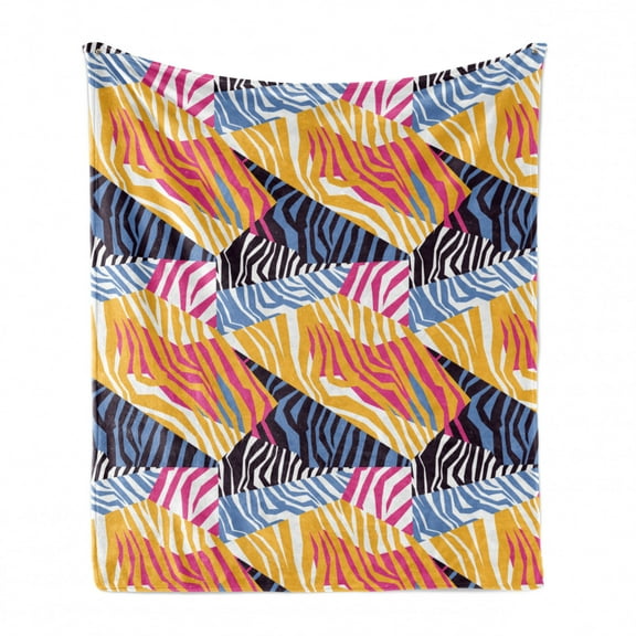 Safari Soft Flannel Fleece Throw Blanket, Colorful Animal Skin Zebra Print Wildlife Inspired Design Artwork of Stripes, Cozy Plush for Indoor and Outdoor Use, 50" x 60", Multicolor, by Ambesonne