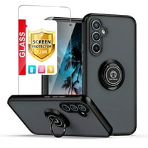 TJS for Samsung Galaxy A54 5G Phone Case, with Tempered Glass Screen Protector, 360 Degrees Rotating Metal Ring Magnetic Support Kickstand Cover for Galaxy A54 5G (Black)