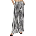 thumbnail image 3 of TANBOM Party Shiny Pleated Wide Leg High Waist Silver Women's Pants (Women's S), 3 of 4