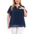 thumbnail image 1 of Women's Plus Size Blouses Pin Dots Round Neck Cute Basic Top Navy Blue 1X, 1 of 7