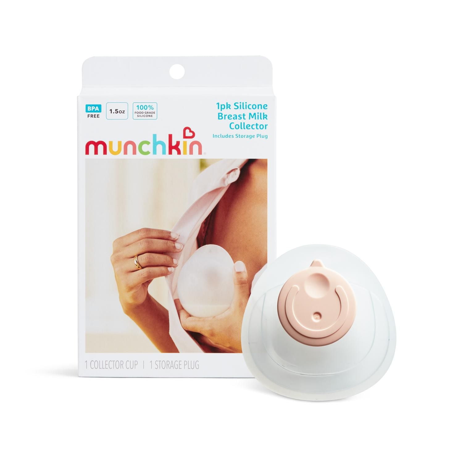 Munchkin® Breast Milk Collector Cup and Storage - Wearable Breastfeeding Essentials for Mom, Silicone, 1.5 Ounce Capacity, Milk Collector