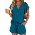 thumbnail image 2 of Womens Short Sets 2 Piece Outfits Summer Vacation Outfits for Women Lounge Set Shorts Casual Travel Set for Beach and Errands Blue L, 2 of 7