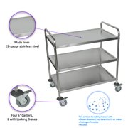 St-3 - 37 Three Flat Large Shelves Utility Cart - Stainless Steel