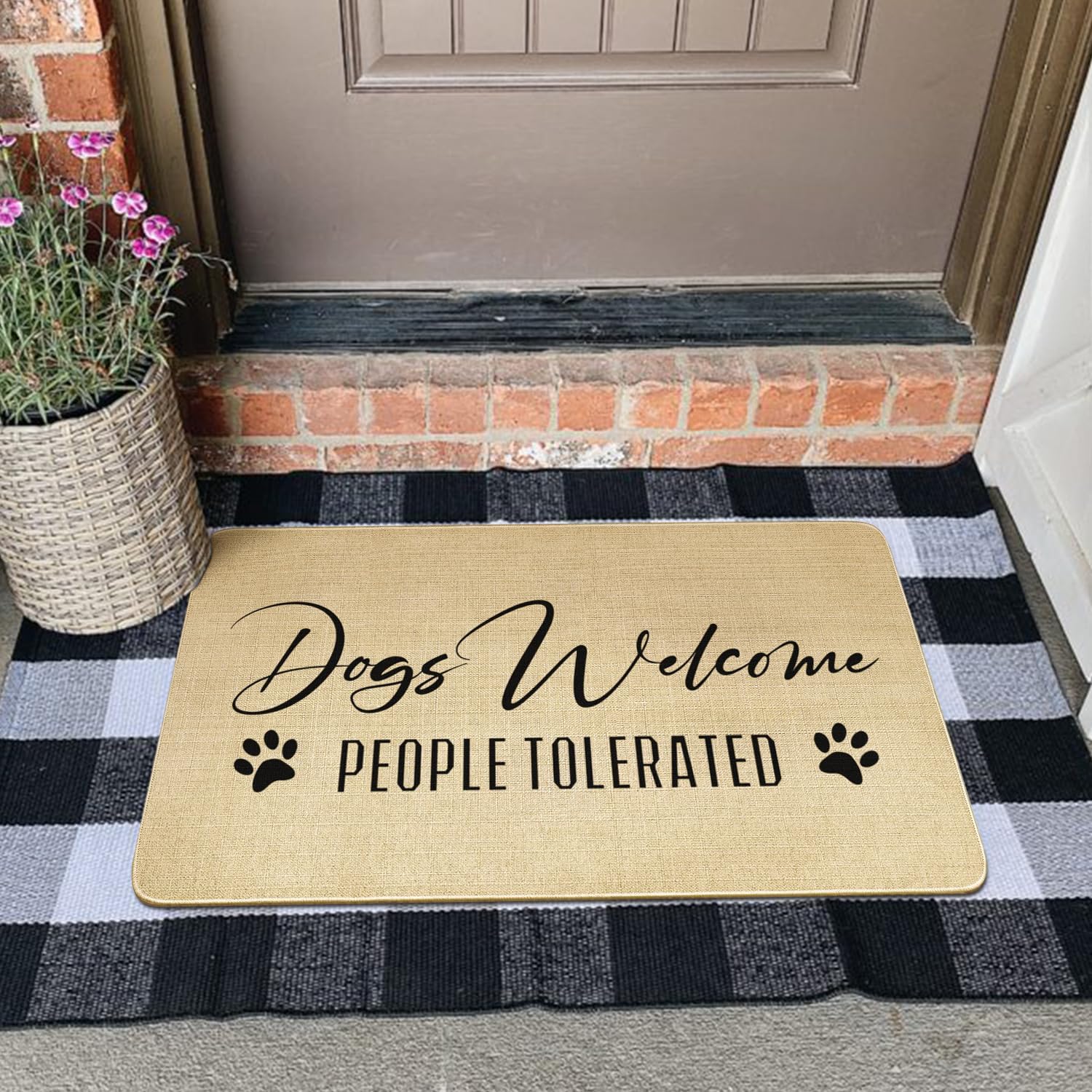 Funny Welcome Door Mats Outdoor,Dogs Welcome People Tolerated Doormat, Cute Pet Quick Drying Durable Low-Profile Rubber Backing Rug Indoor Entryway Front Porch Home Decor 30" x 17"
