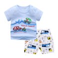 thumbnail image 2 of AUDeals Baby Toddler Boys Cartoon Print Short Sleeve T-Shirt and Shorts Summer Set, Trendy 2PCS Casual Daily Outfits for Kids Boys (Light blue, 0-6 Months), 2 of 3