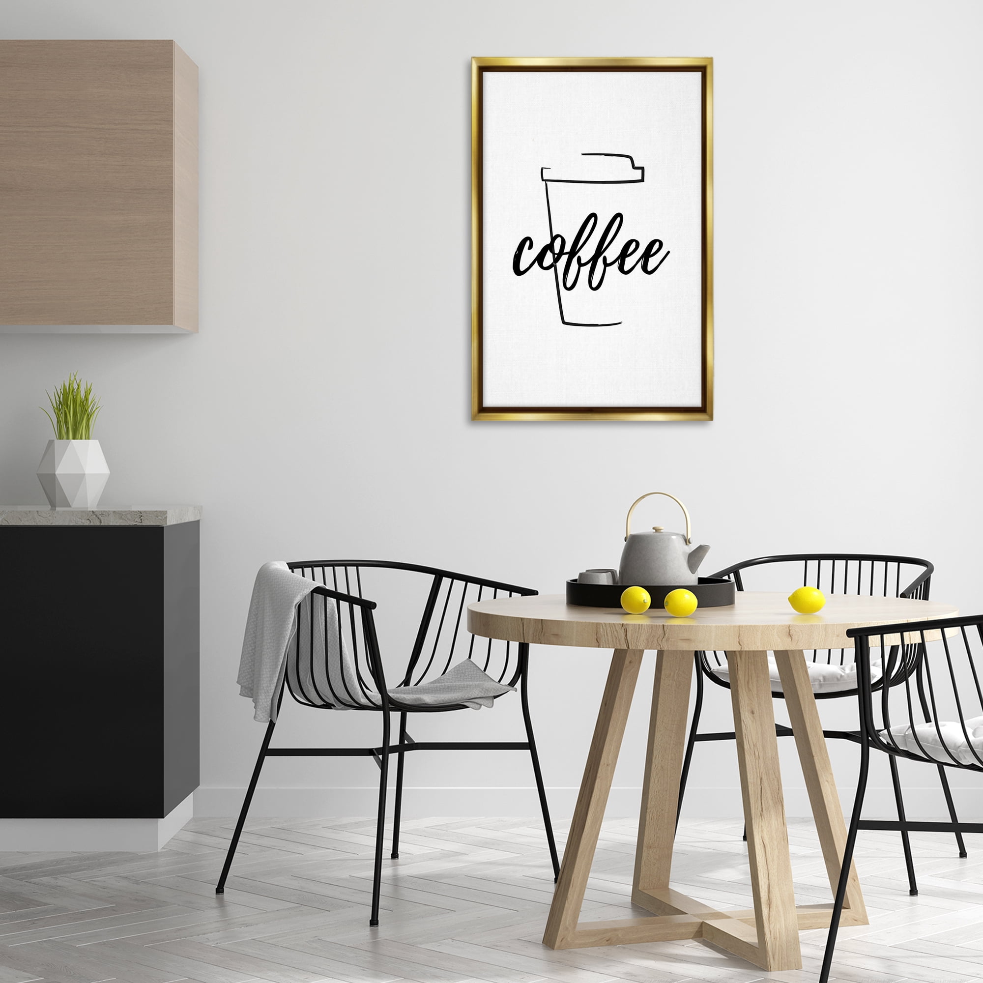 Stupell Industries Minimal Coffee Cup Food & Beverage Painting Gold Floater Framed Art Print Wall Art, 21 x 31