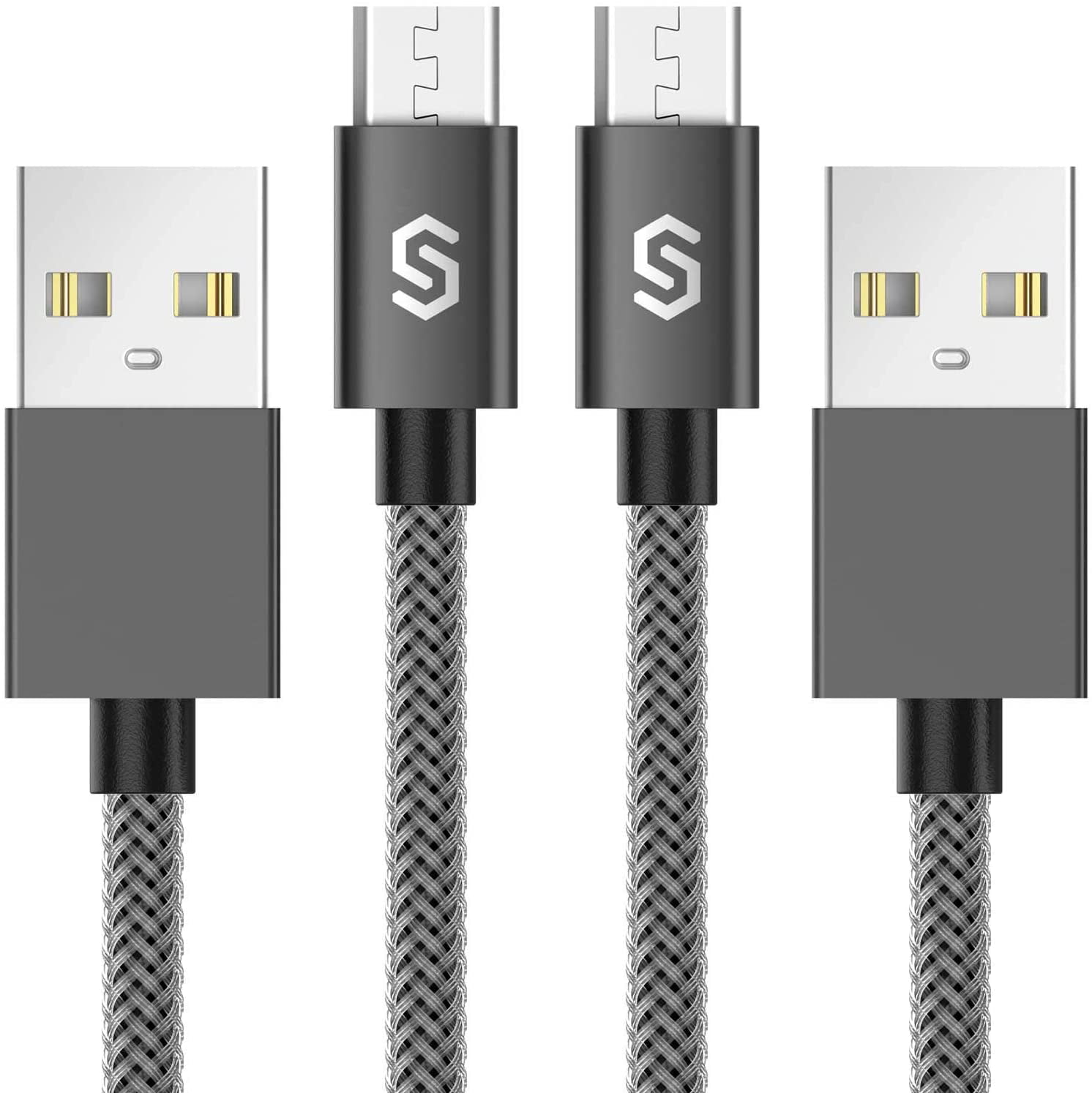 Right Angle Micro USB Cable 3M 90 Degree Android Charger Cable 3 Pack Alloy Braided Data Transfer Cords and Rapid Charger Compatible with Samsung Galaxy S7 and More Android Phones 3M, Grey 